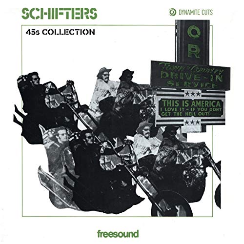 The image depicts a vinyl record cover with a black-and-white collage.