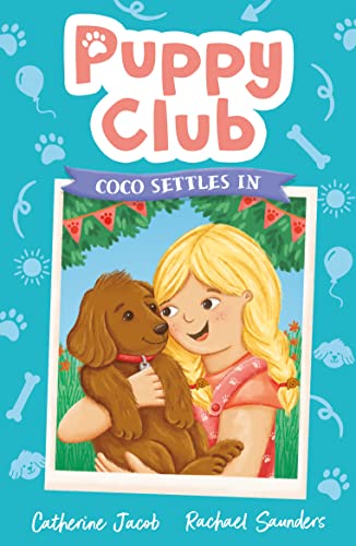 Book cover: girl hugging a brown puppy in a garden setting.