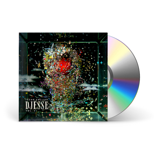 Jacob Collier’s “DJESSE VOL. 4” CD case with rainbow disc visible.