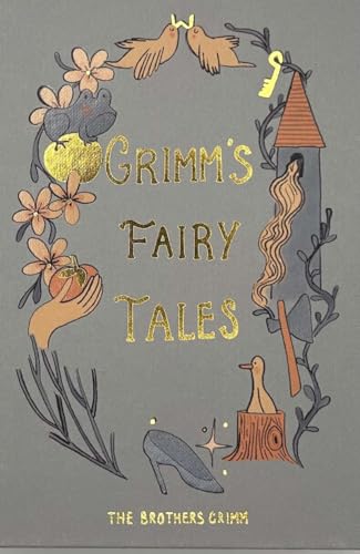 Leather-bound book with gold trim and illustrations of fairy tale scenes on the cover.