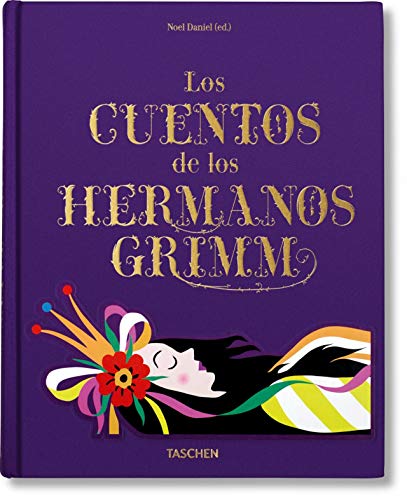 Purple book cover with gold lettering and illustrated fairytale imagery.