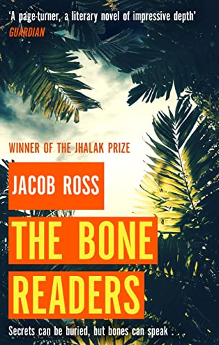 Book cover for "The Bone Readers" with palm leaves and orange text.