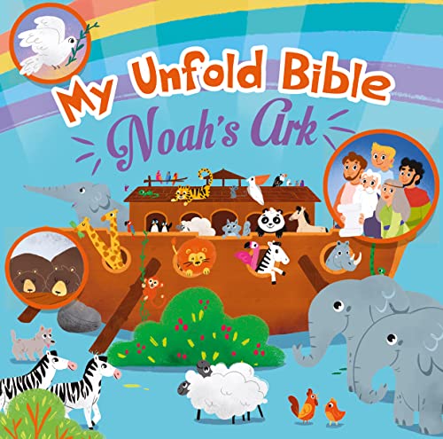 Colorful children’s book cover depicting Noah’s Ark with animals and people.