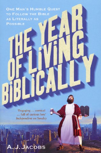 Book cover: “The Year of Living Biblically” with a man in biblical garb.