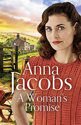 Book cover: woman in red sweater, rural landscape background.