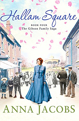 BookSaga book cover featuring a woman in a blue period dress among townspeople.