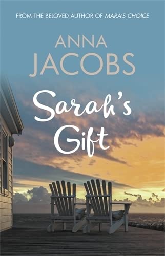 Book cover: "Sarah's Gift" by Anna Jacobs, with coastal scene.