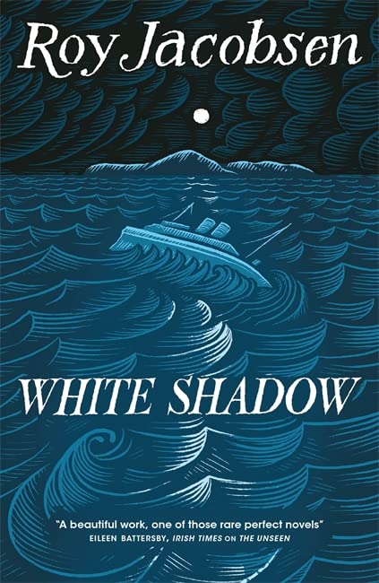 Book cover illustration of a ship in a dark, wavy sea under a moon.