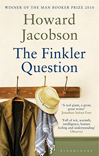 Book cover: “The Finkler Question” with a hat and jacket image.