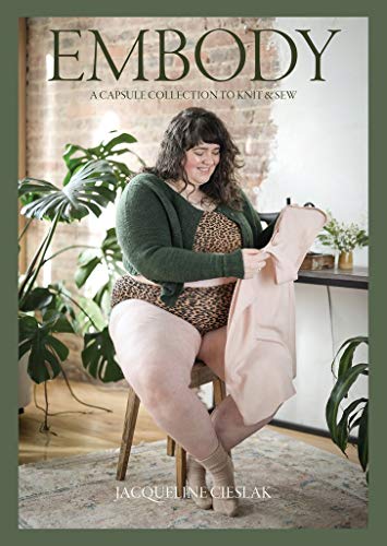 Book cover featuring a woman with fabric, plants, and knitting/sewing theme.