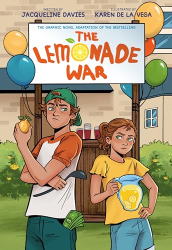 Colorful comic book-style illustrations depict two kids in a lemonade stand competition.