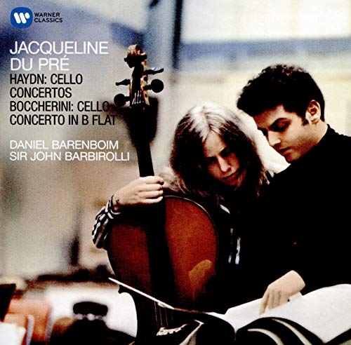 Album cover featuring Jacqueline Du Pré with a cello and a man reading sheet music.