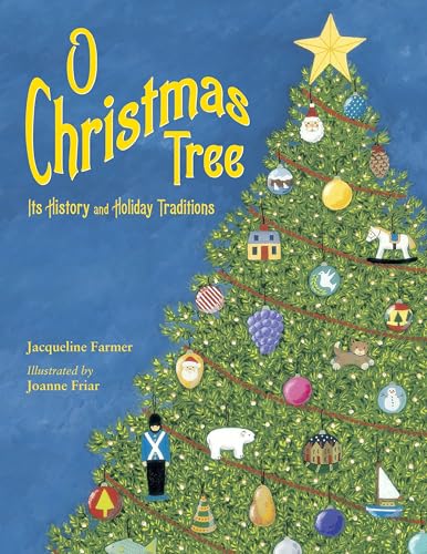 Book cover: illustrated Christmas tree with ornaments and figures.