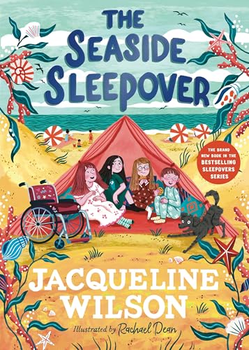 Book cover: children with a dog and tent on a beach.