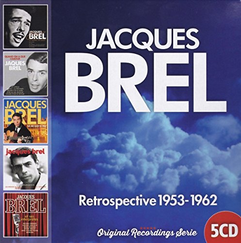Jacques Brel Retrospective 1953-1962 CD box set cover with cloud background and five album thumbnails.