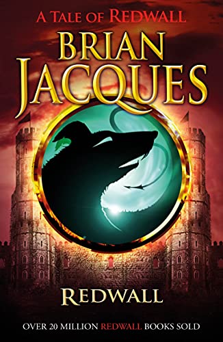 Book cover for "Redwall" featuring a castle and a silhouette of a mouse.