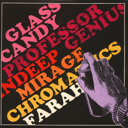 Record cover with text and a hand holding a spray paint can.