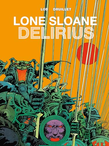 Comic book cover with detailed green and blue machinery, a red sun, and faces.