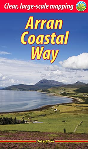 Book cover for Arran Coastal Way featuring a coastal landscape with mountains and blue sky.