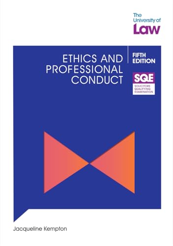 Blue book cover with orange geometric design and white text: "Ethics and Professional Conduct".