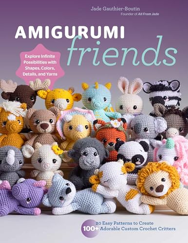 Book cover displaying a large group of colorful crocheted animal figures.