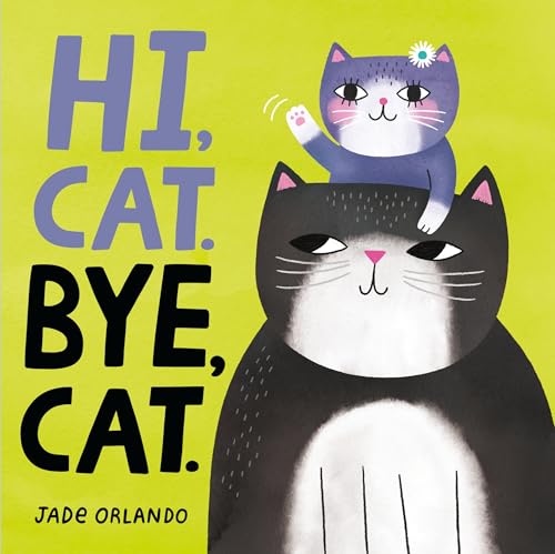 Book cover with a small purple cat sitting on a large black cat.