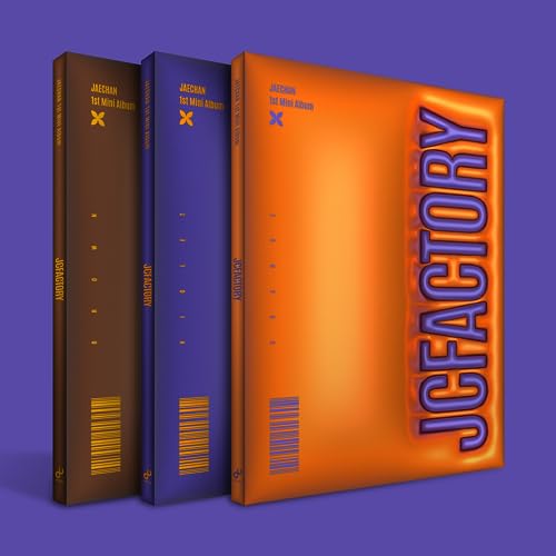 Three Jaechan “Jcfactory” CD album spines in brown, blue, and orange.