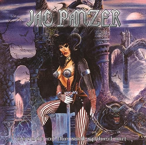 Jag Panzer album cover: fantasy woman, castle, and demonic creatures.