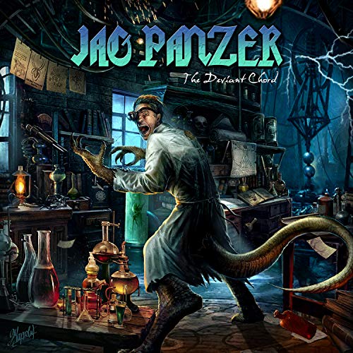 Album cover for Jag Panzer’s “The Deviant Chord” featuring a monstrous scientist.