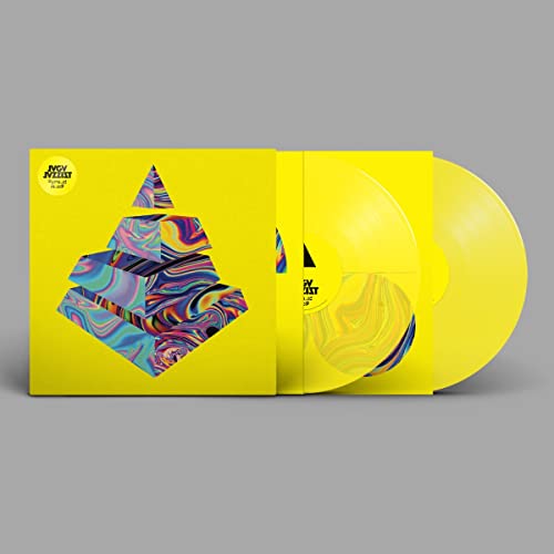 Yellow vinyl record of Jaga Jazzist's "Pyramid Remix" with colorful cover art.