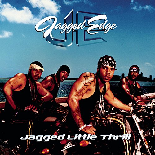 Jagged Edge album cover featuring four men on a boat with a motorcycle.