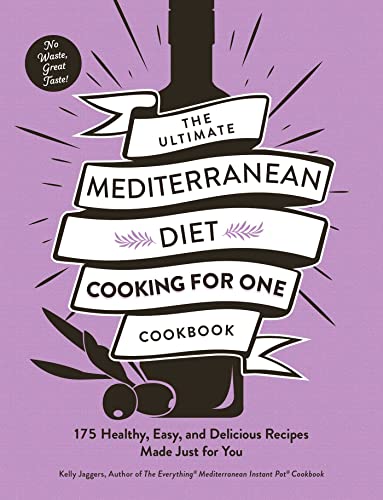 Cookbook cover with Mediterranean diet theme, olive branch, and bottle illustration.