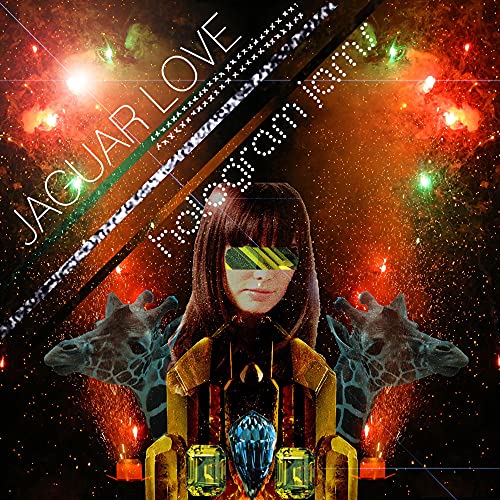 CD cover with a person in sunglasses, giraffes, and a cosmic background.