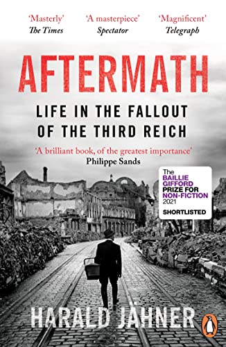Book cover showing a man walking down a ruined street in black and white.