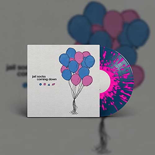 Jail Socks Coming Down vinyl record with blue and pink splatter design and cover art.