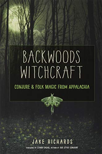 Book cover: "Backwoods Witchcraft" with forest imagery and a luna moth.