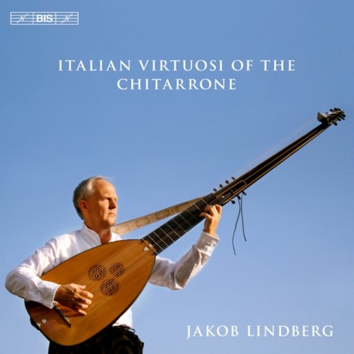 CD cover featuring Jakob Lindberg with a large, pear-shaped chitarrone.