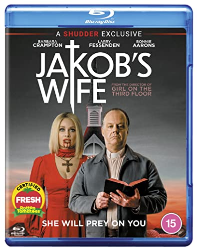 "Blu-ray case for 'Jakob's Wife' with a man and vampiric woman on the cover."