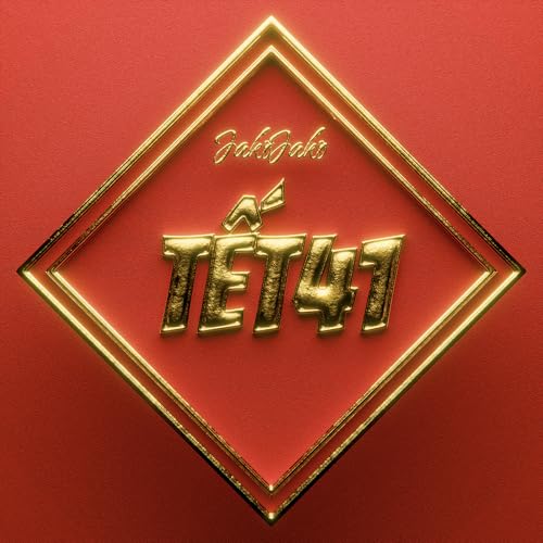 Gold lettering spelling “Jakojako - TẾT41” on a red diamond frame.