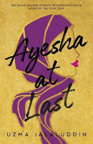 Book cover featuring a purple hijab silhouette on a textured gold background.