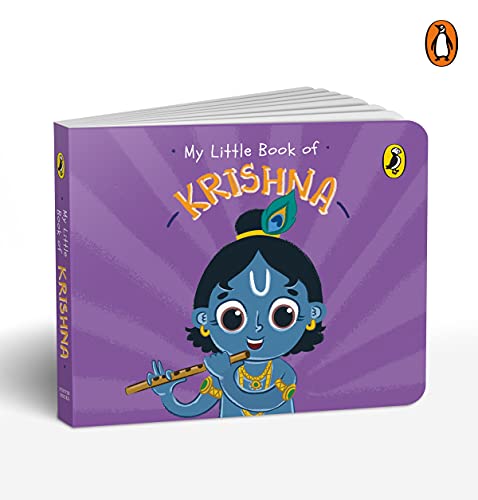 Book cover with cartoon illustration of Krishna playing a flute.