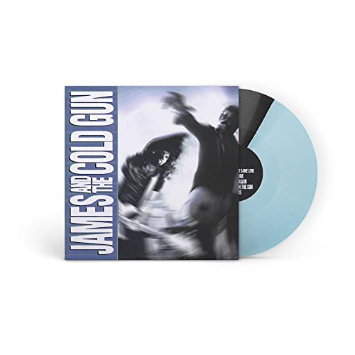 Vinyl record of “James And The Cold Gun” with blue and black disc.
