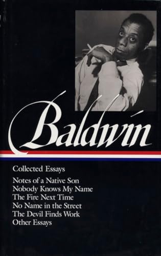 Black book cover featuring James Baldwin’s portrait and essay titles.