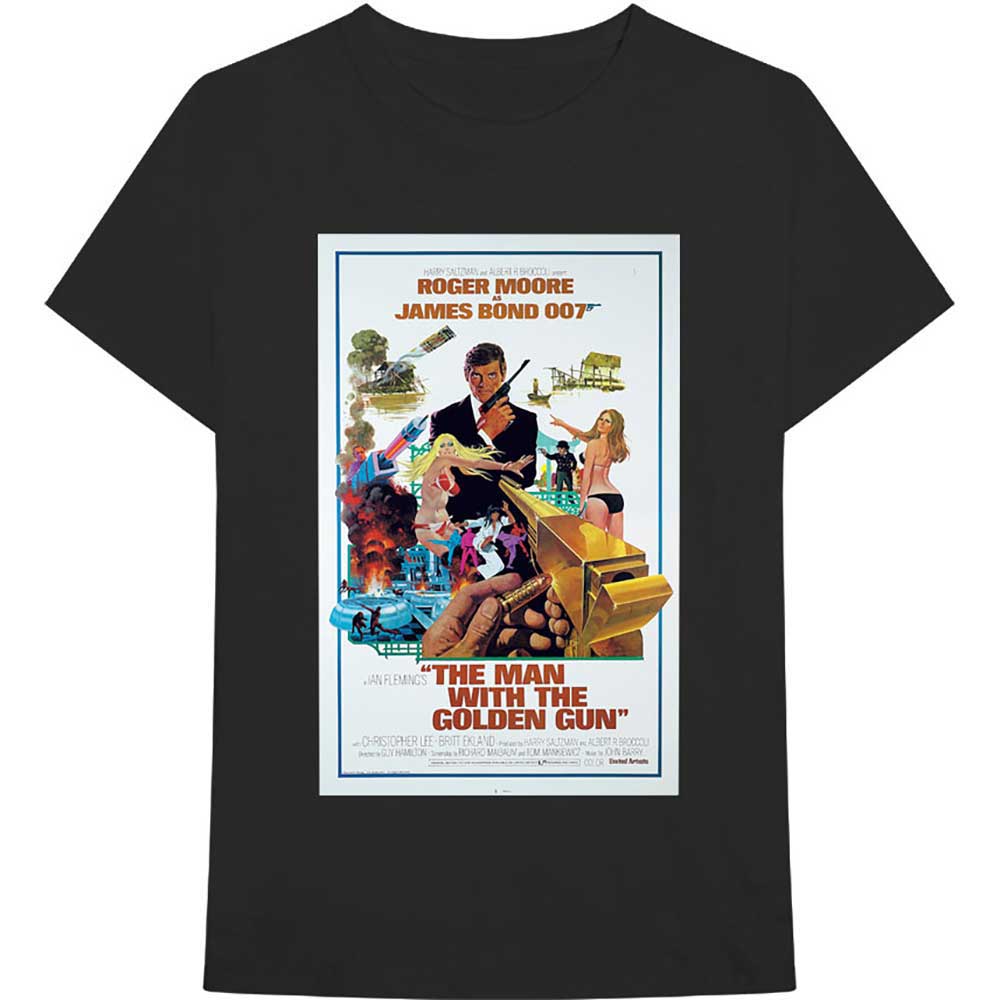Black t-shirt featuring a poster image from "The Man with the Golden Gun".