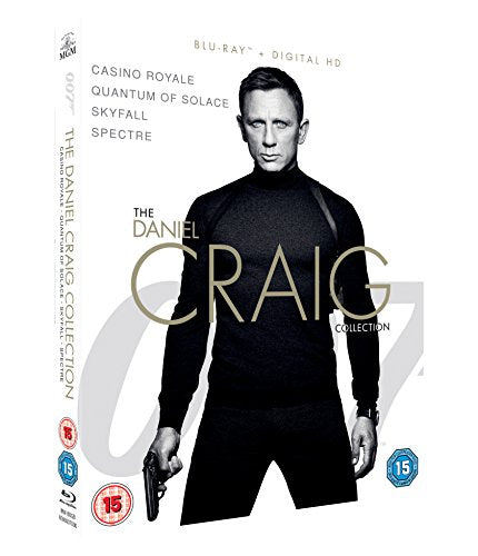 "Blu-ray case featuring Daniel Craig as James Bond, holding a gun."