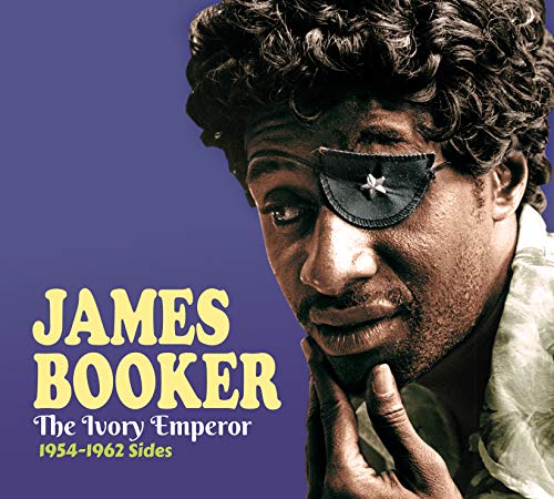 Portrait of James Booker wearing an eyepatch against a purple background with album text.