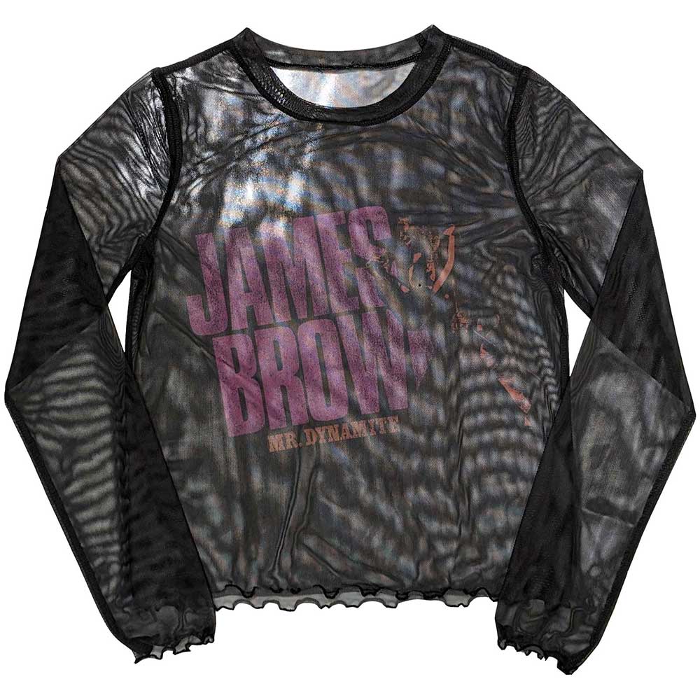 Long sleeve ladies t-shirt with mesh panel, featuring James Brown portrait.