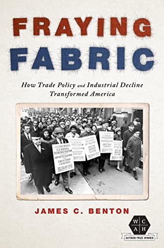 Book cover with title “Fraying Fabric” and a black-and-white protest photo.