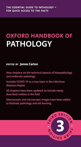 Cover of "Oxford Handbook of Pathology," third edition, with pink and purple accents.
