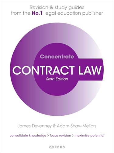 Purple and white cover of "Contract Law Concentrate" sixth edition textbook.
